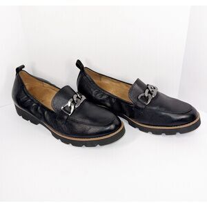 Black Leather Loafers with Chain Detail